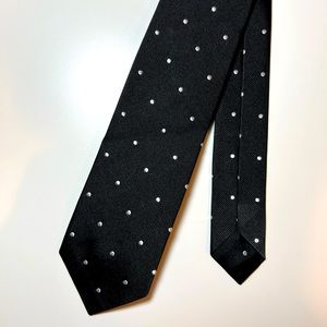 Brooks Brothers Red Fleece 100% Silk Black Tie with White Polka Dots